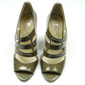 Taupe Patent Leather Michael Kors Heeled Sandal
